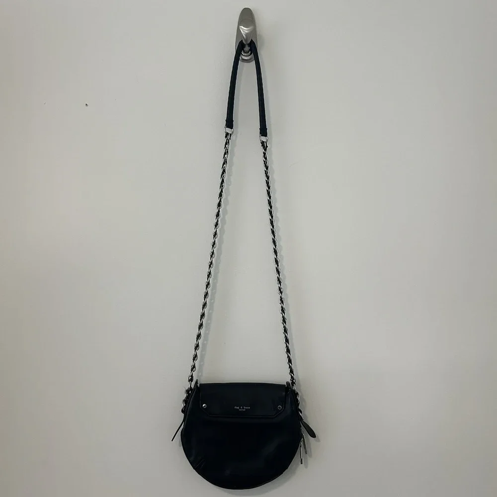 Rag & Bone Bradbury Flap Mini-Hobo Black Leather Purse